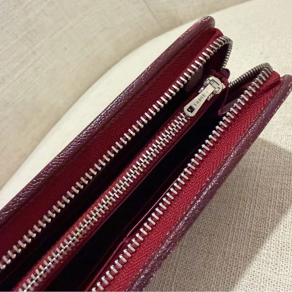 Loewe Burgundy Leather Zip Wallet - Long Red Continental Wallet
